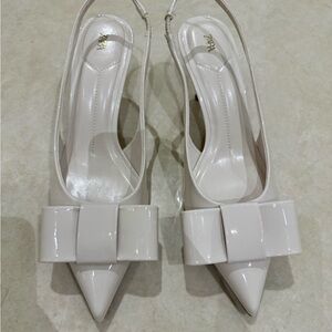 Zara Women's Elegant Cream Bow Slingback Heels